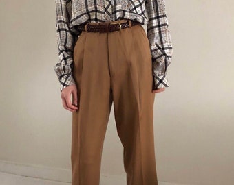 pleated trousers / baggy pants / vintage high waisted pants / vintage wool pants / tobacco pants | 29W