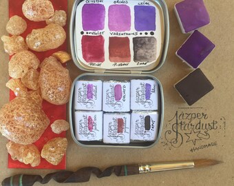 VIOLETS "Palette Builder" TRAVEL Watercolor Set of 6 Artisanal Handmade Watercolour paint set (2 1/4 x2 inches!)