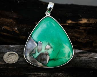 Variscite pendant Variscite and Sterling Silver Pendant - Variscite Necklace - Variscite jewelry Green Variscite Pendant Verdite Gemstone