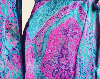 Vintage Silk Sari Maxi Kimono - blue + purple
