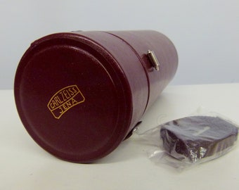 Large Carl Zeiss Jena Red Leather Lens Case - Ideal For A Larger Lens - Unused Condition