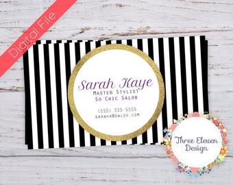 black and white stripe business cards