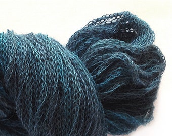 Hand-painted OOAK unusual 100% alpaca knitted-tube yarn in Marine (deep ultramarine blues)