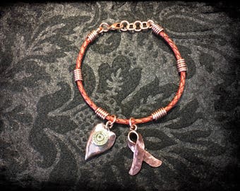 Leather braided bolo bracelet w/charms