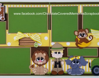 What a Zoo! 12x12 Premade Two Page Scrapbook Layout Scrapbooking Paper Piecing