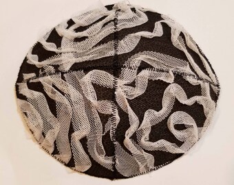 Black and White Tulle Ladies Kippah Head Covering Yarmulke Bat Mitzvah Wedding Special Occasion