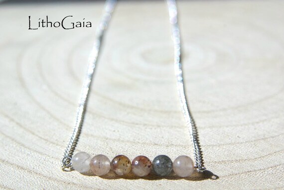 Lodolite Bar necklace on 925 Silve rnecklace, shaman quartz, Lodolite Gemstone, Lodolite jewelry Minimalist, Zodiac Necklace,