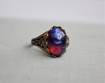 Dragons Breath Mexican Fire Opal Ring. Antique Silver or Antique Brass