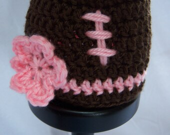 Football Hat with Pink Flower - Premie/Newborn