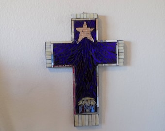 Nativity Cross in stained glass mosaic