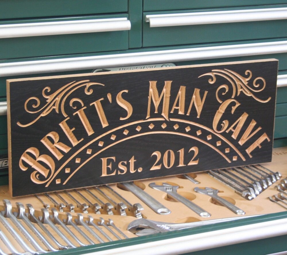 Custom Man Cave Sign Guy Gift Rustic Carved Zoom