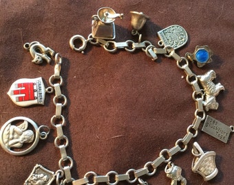 German Vintage Silver 800 835 Charm Bracelet with 16 Charms
