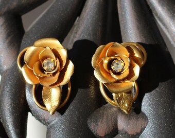 Vintage Estate Golden Rose Figural Earrings