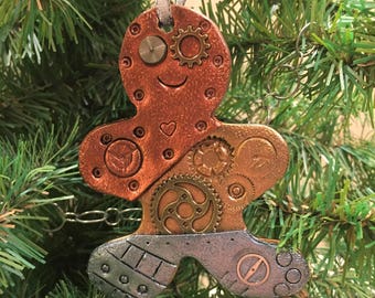 Steampunk Gingerbread Man Large Christmas Ornament - Industrial Style Holiday Decor style 2