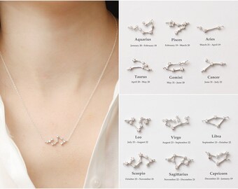 Silver Constellation Necklace, Silver Zodiac Necklace, Silver Necklace, Birthday Necklace, Birthday Gift, Bridesmaid Gifts,Delicate Necklace