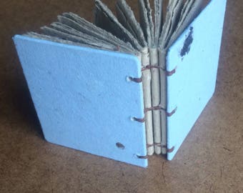 Small blue journal, handmade paper, sketch book, travel journal, guest book, recycled guestbook, sketch book, diary, light blue book, brown
