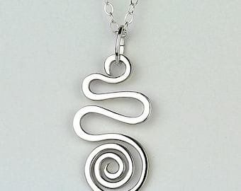 Spiral Necklace, Silver Spiral Necklace, Silver Wire Spiral Pendant, Sterling Silver Necklace, Swirl Pendant, Silver Wire Necklace,