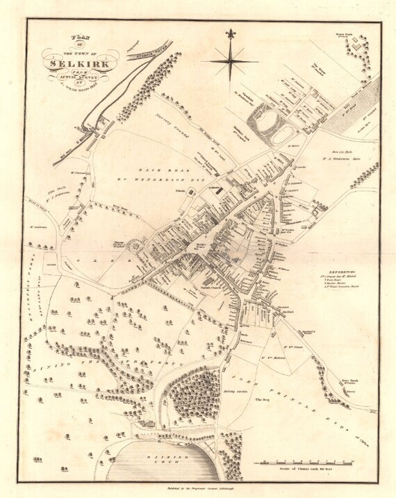 Antique Selkirk Town Map Fine Art Print Old map of