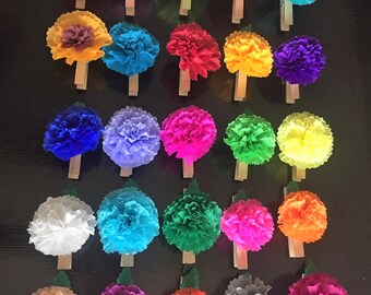 25 Mexican paper flowers on clothespins, Baby shower, party, decor.