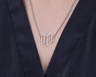 Minimalist necklace, gold geometric necklace, women minimalist necklace, architectural necklace, skyline gold necklace, squares necklace