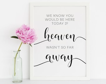 We Know You Would Be Here Today If Heaven Wasn't So Far Away Sign, Wedding Signs, Wedding Printables, Loving Memory Sign, Memory Table Sign