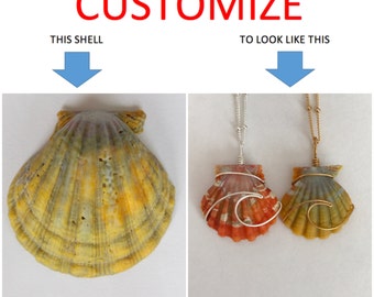 CUSTOMIZE An Ocean Wave Wire Wrapped Sunrise Shell Necklace; 14k Gold Filled; Sterling Silver
