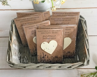 10 Seed Paper Heart Favours, Plantable Paper, Wildflowers - Wedding, Funeral Favour