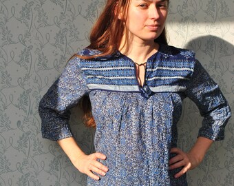 Indian dress, Indian gauze dress, Indian cotton dress, blue Indian dress, vintage gauze dress, vintage Indian dress, 70s Indian dress