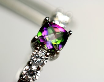 CLEARANCE Glamorous Genuine Mystic Topaz Square in an Accented Sterling Silver Setting