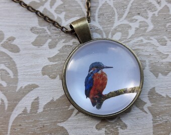 Kingfisher Pendant Necklace. Glass Pendant Necklace. Bird Necklace. Bird Necklaces for Women. Birthday Gift. Sister Gift. Mom Gift