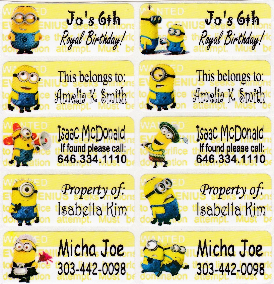 list of all minions names