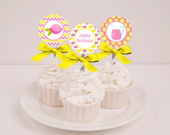 Printable Pink Lemonade Cupcake Toppers - Instant Download