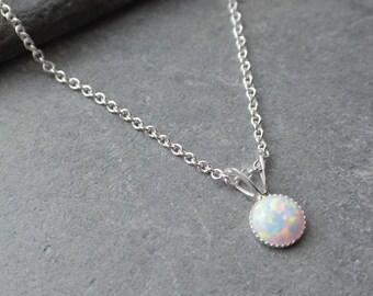Opal Necklace, Sterling Silver Pendant, Synthetic Opal Pendant, Dainty Pendant, Sterling Silver Necklace, Tiny Opal Necklace