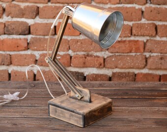 Wooden Desk Lamp, Adjustable Lamp, Night lamp, Reading lamp, Lampe, Handmade lamp, Holz Schreibtisch Lampe, Industrial Design Home Decor