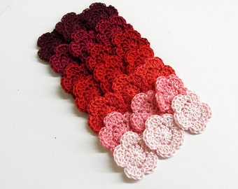 Crocheted 1" flowers, 21 pc. red pink mix, handmade tiny appliques