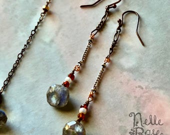 Drops of Jupiter earrings - FREE shipping! - Unique labradorite, garnet & pearl artisan drop earrings