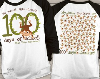 Teacher shirt - 100 Days of school - monkey 100 hundred day personalized unisex raglan shirt mscl-114-r