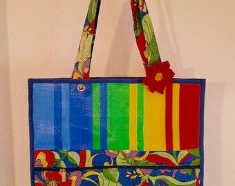 Raffia Beach Bag - Red Flower