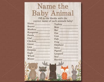 Woodland Baby Shower Game, Name The Baby Animals Game Printable, Forest Animals Shower, Woodland animals baby shower Instant Download 016