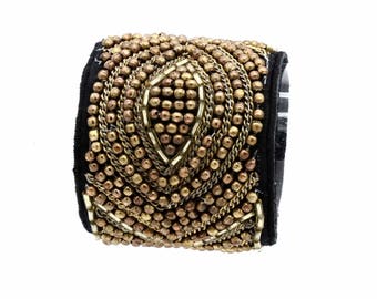Beaded and Sequined Cuff Bracelet