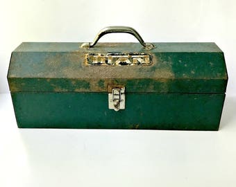 Vintage Distressed Steel Tool Box. Titan Mechanics Box with Lift Out Tray.
