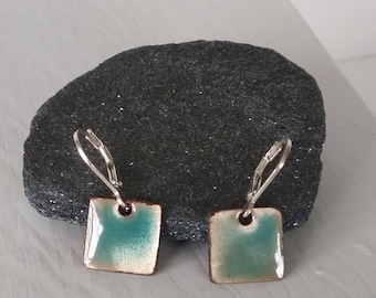 iridescent blue-green enamel earrings