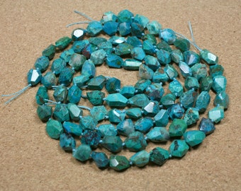 A+ Chrysocholla Faceted Nugget Beads - Dark Teal and Blue Center Drilled Beads, 9x10mm