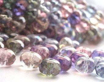 Czech Glass Beads Fire Polished Gemstone Donuts 9x6mm Multi Color Luster AB (25) CZF047
