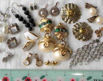 Vintage gold and silver earring lot, 14 piece vintage to now earring lot, gold and silver tone earring lot, gold tone lot, destash earrings