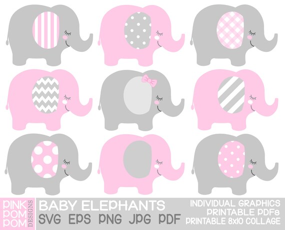 Baby Elephant SVG pink gray elephant clipart baby shower
