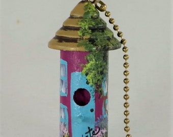 Fan Light Pull , Fuschia and Turquoise , Hand Painted with a lot of Flowers