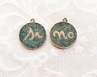STERLING 'Si' & 'No'-Yes/No-Turquoise Necklace Pendants-Mexico-Spanish-925 Silver-Vintage-Rare-Engagement-Propose-Question-Signed B Flores
