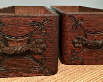 Pair of Antique Sewing Machine Drawers with Original Drawer Pulls with Beautiful Carvings