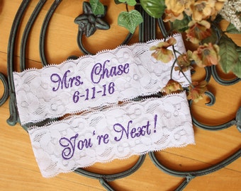 Wedding Garters, Bride Garters, Custom Mrs Monogrammed Garters, Bride Garter. Bridal Lace, Custom, Plus Size, Petite Size. GS0-S19